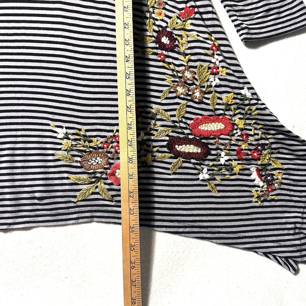 Soft Surroundings‎ XL Stripe Embroidered Floral Tunic Top Sharkbite Lagenlook - Picture 6 of 12
